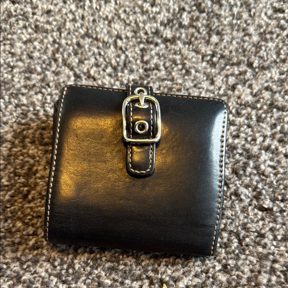 Coach Black Leather Wallet with Buckle